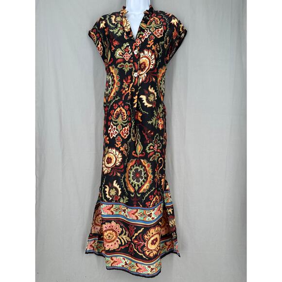 Zara Dress Womens XS Black Floral Maxi Flowy Oversized Retro Boho Bohemian - Picture 1 of 9